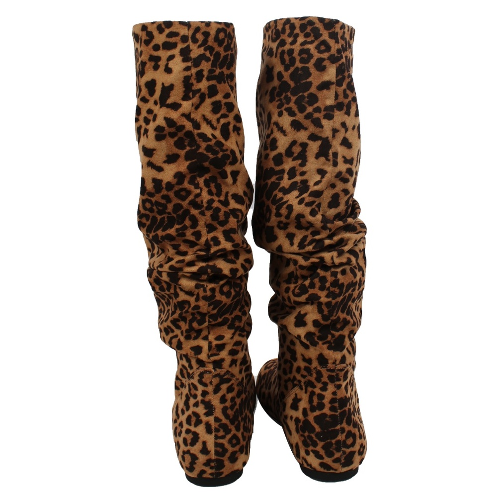 Cheetah Faux Suede Slouchy Knee High Flat Boot - Picture 5 of 7